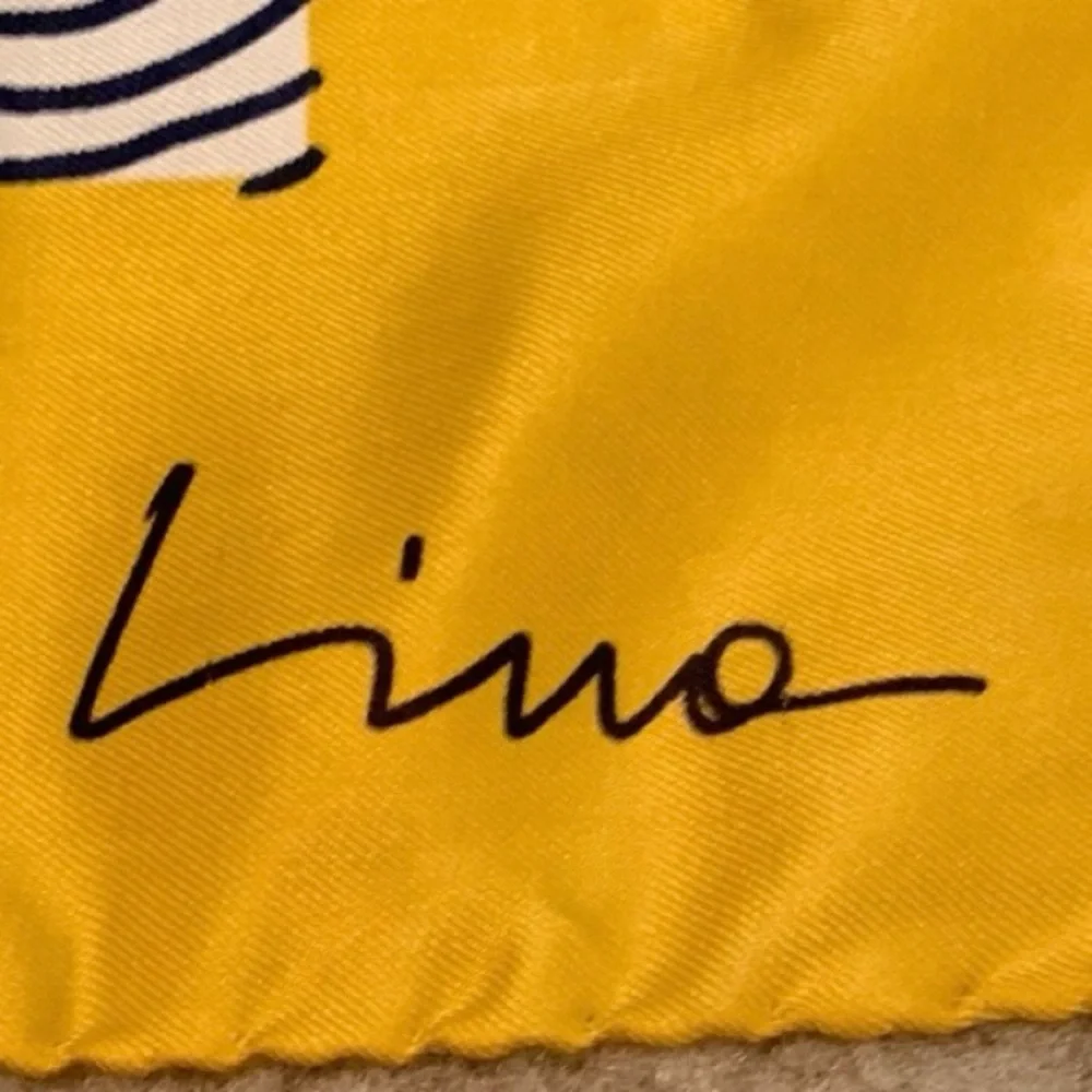 Vintage Lind Silk Scarf Yellow Black Swirls Scarf Art To Wear Geometric 26X26